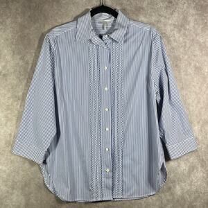 Hinson‎ Wu Halsey Blouse Womens Small Blue Striped Button Up 3/4 Sleeve Preppy